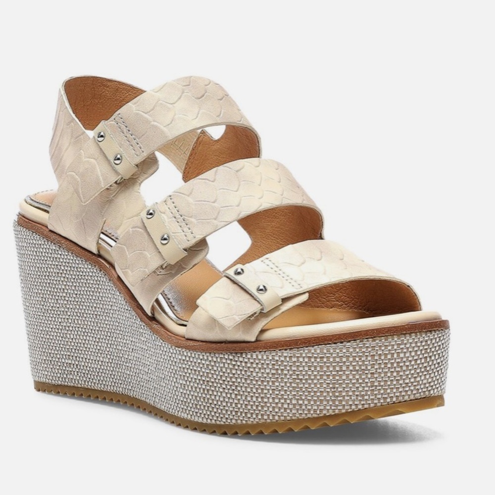 NWOT Donald J. Pliner Womens Iris Ivory Snake Wedge Slip On platform Sandals, 9